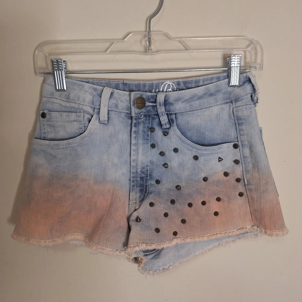 Bluenotes ombre raw hem  studded high waist denim shorts SZ 27